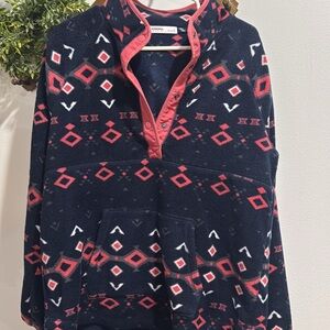 Sonoma Navy and Red Geometric Fleece Pullover